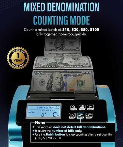 Money Counter Machine 1000 Bills/Min High-Speed Bill Counter with UV/MG/IR/DD Detection, LCD Display, Add/Batch/Value Modes – Ideal for Business, Retail, Office. in Saudi Arabia