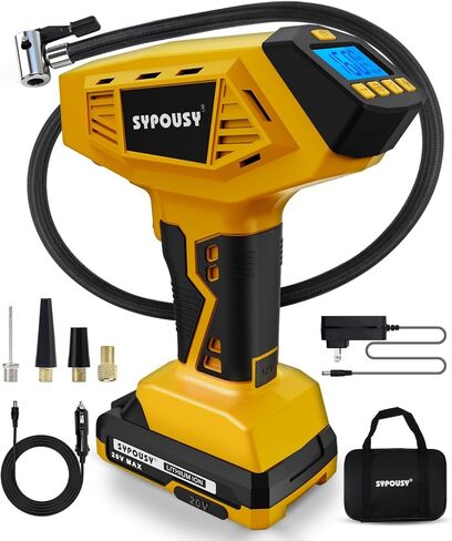 Upgraded Tire Inflator Portable Air Compressor, 160PSI Cordless Air Pump with 20V Rechargeable Battery, 2X Faster Inflation, Digital Pressure Gauge for Car, Motorcycle, E-Bike & Balls (Yellow) in Saudi Arabia