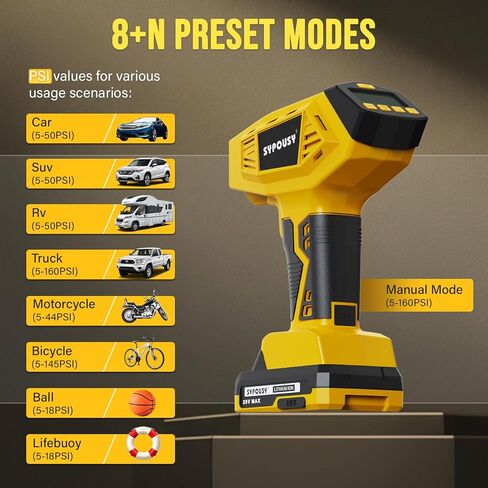 Upgraded Tire Inflator Portable Air Compressor, 160PSI Cordless Air Pump with 20V Rechargeable Battery, 2X Faster Inflation, Digital Pressure Gauge for Car, Motorcycle, E-Bike & Balls (Yellow) in Saudi Arabia