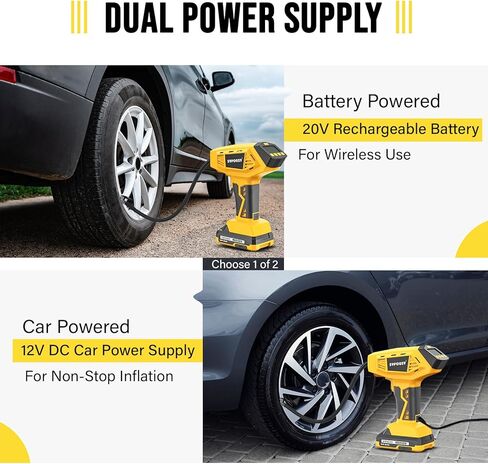 Upgraded Tire Inflator Portable Air Compressor, 160PSI Cordless Air Pump with 20V Rechargeable Battery, 2X Faster Inflation, Digital Pressure Gauge for Car, Motorcycle, E-Bike & Balls (Yellow) in Saudi Arabia