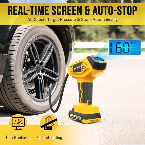 Upgraded Tire Inflator Portable Air Compressor, 160PSI Cordless Air Pump with 20V Rechargeable Battery, 2X Faster Inflation, Digital Pressure Gauge for Car, Motorcycle, E-Bike & Balls (Yellow) in Saudi Arabia