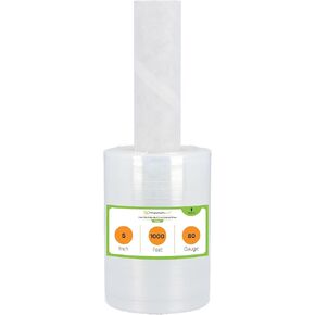 مستلزمات التعبئة والتغليف عن طريق البريد - غلاف PSBM صغير قابل للتمدد بمقابض، 12 عبوة، 5 بوصة × 1000 قدم، 80 مقياس، لاصق بلاستيكي شفاف مع مقابض مرفقة مسبقًا مدمجة in Kuwait