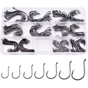 100pcs Size 4#~6/0 Offset Point Octopus Hook with Closed Eye Black High Carbon Steel Sport Circle Hook in Kuwait