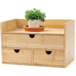 منظم مكتب من الخيزران بثلاثة أدراج مع رف - تخزين المكياج ومنظم سطح الطاولة للمكتب المنزلي أو مكان العمل أو الحمام - لا يتطلب تجميعًا in Kuwait