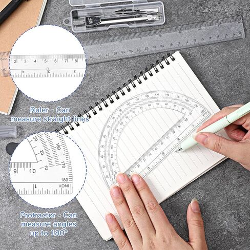 3 Pcs Clear Protractor and Compasses 12 Inch Ruler Set, Geometry Math Transparent Measuring Tools, Transparent Drawing Measuring Rulers for Office Woodworking Art Drawing in Saudi Arabia