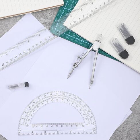3 Pcs Clear Protractor and Compasses 12 Inch Ruler Set, Geometry Math Transparent Measuring Tools, Transparent Drawing Measuring Rulers for Office Woodworking Art Drawing in Saudi Arabia