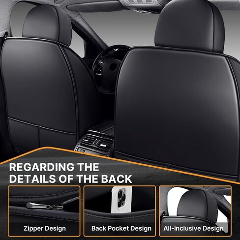 Full Set of Universal Fit Automotive Seat Covers fit for Mitsubishi 1999-2025 95% Models, PU Leather Automobile Interior Sets with Headrest & Back Pillow Black & Black Line in Saudi Arabia