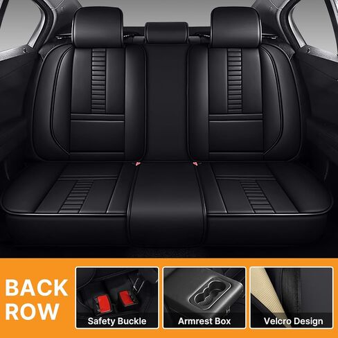 Full Set of Universal Fit Automotive Seat Covers fit for Mitsubishi 1999-2025 95% Models, PU Leather Automobile Interior Sets with Headrest & Back Pillow Black & Black Line in Saudi Arabia