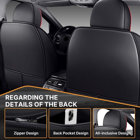 Full Set of Universal Fit Automotive Seat Covers fit for Mitsubishi 1999-2025 95% Models, PU Leather Automobile Interior Sets with Headrest & Back Pillow Black & Black Line in Saudi Arabia