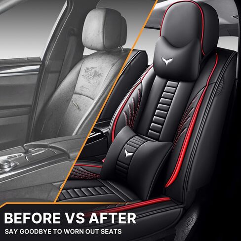Full Set of Universal Fit Automotive Seat Covers fit for Mitsubishi 1999-2025 95% Models, PU Leather Automobile Interior Sets with Headrest & Back Pillow Black & Black Line in Saudi Arabia