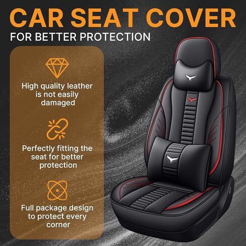 Full Set of Universal Fit Automotive Seat Covers fit for Mitsubishi 1999-2025 95% Models, PU Leather Automobile Interior Sets with Headrest & Back Pillow Black & Black Line in Saudi Arabia