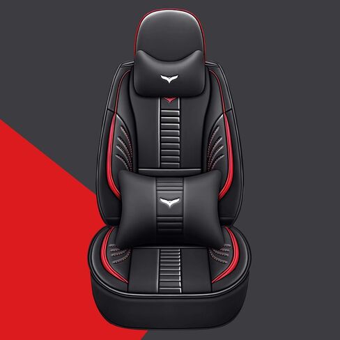 Full Set of Universal Fit Automotive Seat Covers fit for Mitsubishi 1999-2025 95% Models, PU Leather Automobile Interior Sets with Headrest & Back Pillow Black & Black Line in Saudi Arabia
