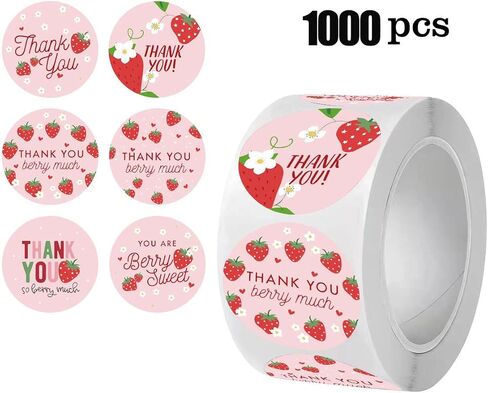 Christmas Stickers,Strawberry Thank You Stickers, 1 Inch, 1000 Pieces, Pink Berry Design Labels for Gift Packaging and Party Favors .(2Pack) in Saudi Arabia