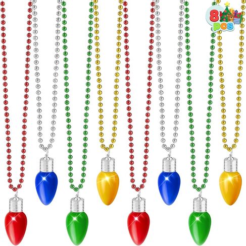 JOYIN 8 Pcs LED Xmas Bead Necklaces with Bulb Pendants,Light Up with Jumbo Bulb Lights in 3 Lighting Modes Xmas Bells Necklace Accessory for Adult Kids Sweater New Year Party Supplies in Saudi Arabia