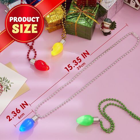 JOYIN 8 Pcs LED Xmas Bead Necklaces with Bulb Pendants,Light Up with Jumbo Bulb Lights in 3 Lighting Modes Xmas Bells Necklace Accessory for Adult Kids Sweater New Year Party Supplies in Saudi Arabia