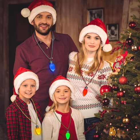 JOYIN 8 Pcs LED Xmas Bead Necklaces with Bulb Pendants,Light Up with Jumbo Bulb Lights in 3 Lighting Modes Xmas Bells Necklace Accessory for Adult Kids Sweater New Year Party Supplies in Saudi Arabia