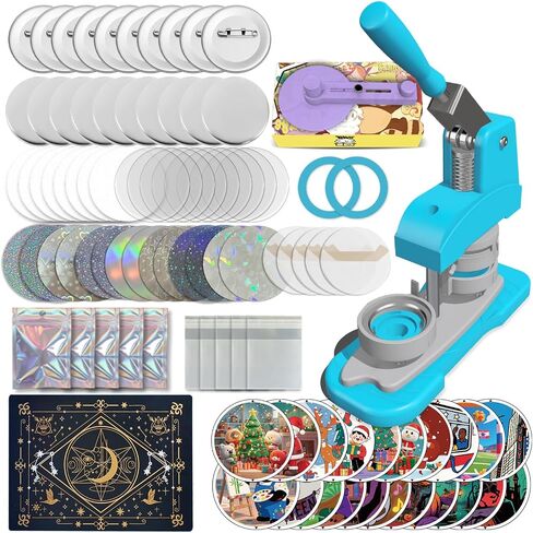 Blue Button Maker Machine 58mm (2.25 inch), DIY Button Pin Maker Machine Comes with Free Button Parts, Circle Cutter, Cutting Board, Pattern Paper, Holographic Bags, Colored Film, and Protective Case in Kuwait