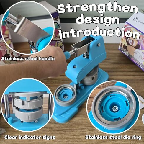 Blue Button Maker Machine 58mm (2.25 inch), DIY Button Pin Maker Machine Comes with Free Button Parts, Circle Cutter, Cutting Board, Pattern Paper, Holographic Bags, Colored Film, and Protective Case in Kuwait