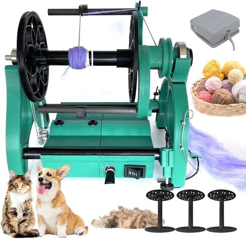مجموعة دوارة الغزل الكهربائية مع جهاز تحكم بالقدم و3 بكرات، ولفاف غزل صغير مع الأمام والخلف لنسج الغزل باللون الأخضر in Kuwait