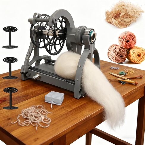Spinning Wheel For Wool (800 rpm), 12V Electric Winding Machine-Adjustable Speed/Forward and reverse switching/Fiber Flywheel Arm/4 Ball Bearings/Hollowout design,For Wool, Silk, Fibers Grey in Saudi Arabia