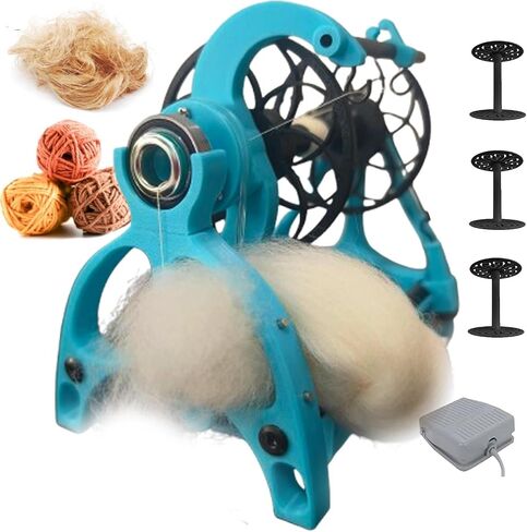 Spinning Wheel For Wool (800 rpm), 12V Electric Winding Machine-Adjustable Speed/Forward and reverse switching/Fiber Flywheel Arm/4 Ball Bearings/Hollowout design,For Wool, Silk, Fibers Grey in Saudi Arabia