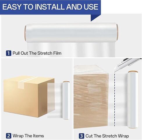 Stretch Wrap Roll 18" x 1500 FT,Heavy Duty 600% Stretch,Clear 80 Gauge Industrial Strength Stretch Film,Plastic Wrap for Pallets,Packing, Shipping&Furniture Protection ​–4 Rolls with Handles in Kuwait