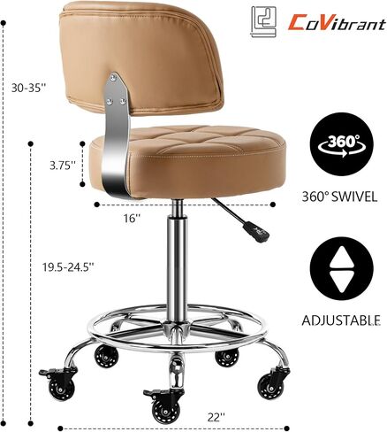 Lockable Stool with Back and Foot Rest Ergonomic Rolling Hydraulic Adjustable Stool for Doctor Esthetician Artist Home Small Office Desk (Black, 24''-31'') in Saudi Arabia