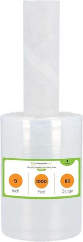 مستلزمات التعبئة والتغليف عن طريق البريد - غلاف PSBM صغير قابل للتمدد بمقابض، 12 عبوة، 5 بوصة × 1000 قدم، 80 مقياس، لاصق بلاستيكي شفاف مع مقابض مرفقة مسبقًا مدمجة in Kuwait