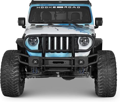 مشاعل الحاجز ذات النمط المسطح من Hooke Road Gladiator مع أضواء إشارة الانعطاف لـ 2020-2025 Jeep Gladiator JT، مجموعة مصدات أمامية وخلفية من الفولاذ الأسود المزخرف in Kuwait