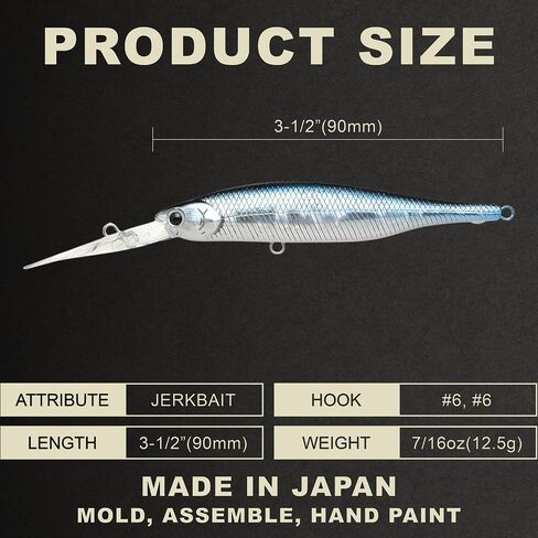 LUCKY CRAFT Lightning Staysee 90SP, Longbill Jerkbait Side by Side Action Tournament Winning Perfect Wobbling Freshwater Lake Bass Fishing Champion Bait in Saudi Arabia
