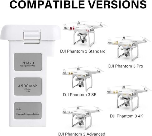 بطارية فانتوم 3، بطارية طيران ذكية مطورة بقدرة 4500 مللي أمبير في الساعة 15.2 فولت لطائرة DJI Phantom 3 Standard/3 Pro/3 Advanced/3 4K/3 SE بدون طيار in Kuwait
