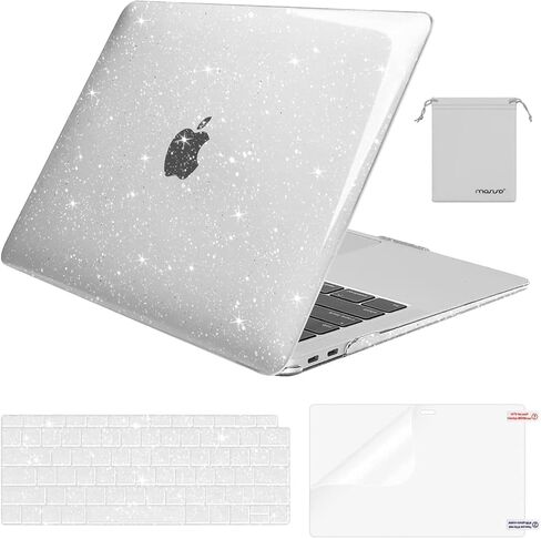 MOSISO Compatible with MacBook Air 13 inch Case 2022 2021 2020 2019 2018 A2337 M1 A2179 A1932, Glitter Plastic Hard Shell&Keyboard Cover&Screen Film&Storage Bag for MacBook Air 13 inch, Transparent in Saudi Arabia