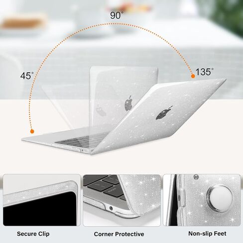 MOSISO Compatible with MacBook Air 13 inch Case 2022 2021 2020 2019 2018 A2337 M1 A2179 A1932, Glitter Plastic Hard Shell&Keyboard Cover&Screen Film&Storage Bag for MacBook Air 13 inch, Transparent in Saudi Arabia