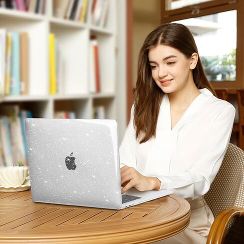MOSISO Compatible with MacBook Air 13 inch Case 2022 2021 2020 2019 2018 A2337 M1 A2179 A1932, Glitter Plastic Hard Shell&Keyboard Cover&Screen Film&Storage Bag for MacBook Air 13 inch, Transparent in Saudi Arabia