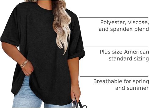 IN'VOLAND Women's Plus Size T-Shirt Summer Crew Neck Casual Tunic Tops Short Sleeve Loose Tee Tops in Saudi Arabia