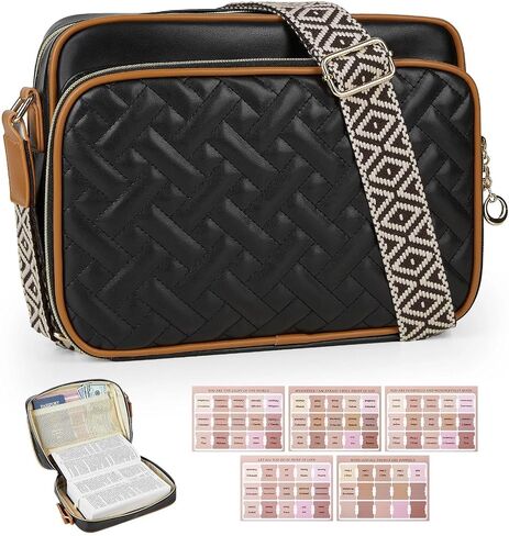 MHJY Bible Bag Leather Bible Cover Case for Women Zipper Quilted Bible Cover with Bible Tabs and Shoulder Strap Crossbody Purses for Book Cover in Saudi Arabia