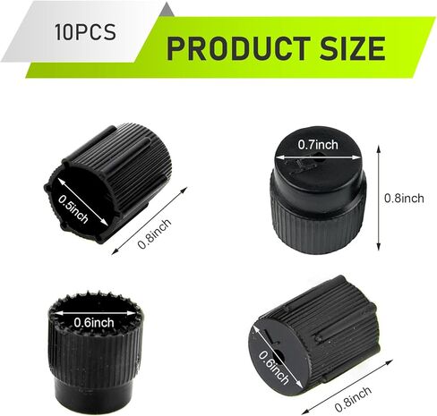10 PCS Car Air Conditioning Valve Cap, AC 0.62 "/ 16 mm High Pressure & 0.51 "/ 13 mm Low Pressure Valve Caps, Leakproof AC System Charging Port Protection Covers, for Cars (Black) in Kuwait