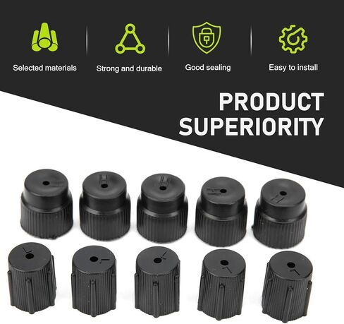 10 PCS Car Air Conditioning Valve Cap, AC 0.62 "/ 16 mm High Pressure & 0.51 "/ 13 mm Low Pressure Valve Caps, Leakproof AC System Charging Port Protection Covers, for Cars (Black) in Kuwait
