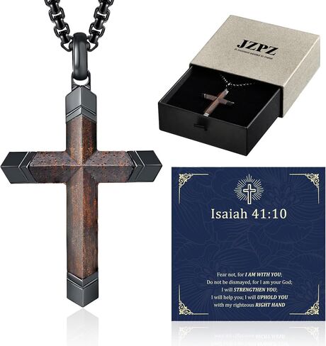 Wooden Cross Necklace for Men : Natural Ebony Wood Christian Cross Pendant 24" Box Chain,Silver/Black/Gold Plated Stainless Steel Religious Crucifix,Premium Gift for Him,Son,Husband,Boyfriend,Birthday in Saudi Arabia