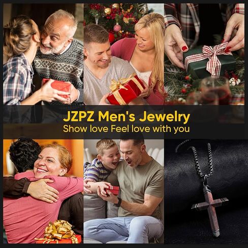 Wooden Cross Necklace for Men : Natural Ebony Wood Christian Cross Pendant 24" Box Chain,Silver/Black/Gold Plated Stainless Steel Religious Crucifix,Premium Gift for Him,Son,Husband,Boyfriend,Birthday in Saudi Arabia