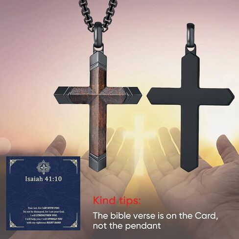 Wooden Cross Necklace for Men : Natural Ebony Wood Christian Cross Pendant 24" Box Chain,Silver/Black/Gold Plated Stainless Steel Religious Crucifix,Premium Gift for Him,Son,Husband,Boyfriend,Birthday in Saudi Arabia