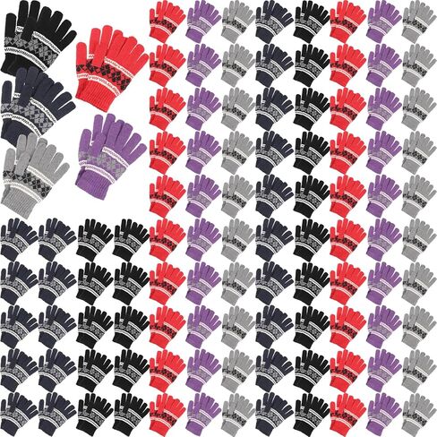 Handepo 100 Pairs Winter Magic Gloves Bulk Multicolor Warm Stretchy Knit Gloves Full Fingers Unisex Gloves Gifts for Men Women in Saudi Arabia