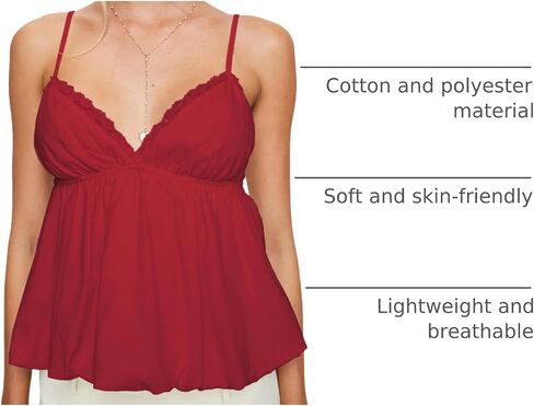 Women Y2K Camisole Sleeveless Spaghetti Straps V Neck Summer Sweet Babydoll Tank Tops Streetwear Cami Tops in Saudi Arabia