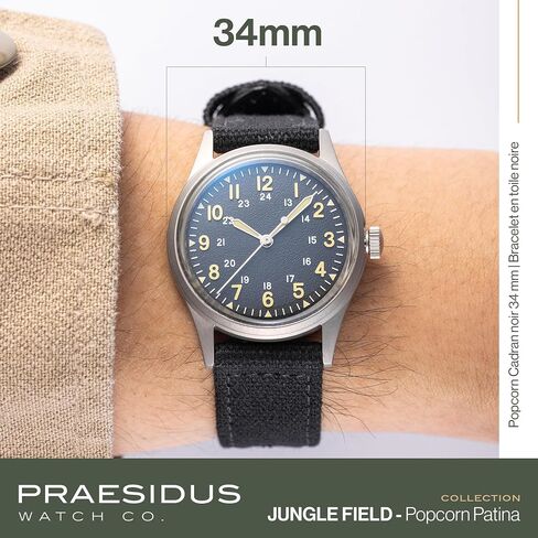 PRAESIDUS Jungle Field - ساعة معصم 34 مم مينا أسود وسوار جلدي أسود وهيكل من الفولاذ المقاوم للصدأ للرجال ساعة خدمة عسكرية، ساعة معصم رجالية in Saudi Arabia