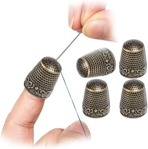 4Pcs Sewing Thimbles, Metal Thimbles for Hand Sewing Finger Protector, Quilting Craft Accessories for Knitting DIY Tools(Silvery) in Saudi Arabia