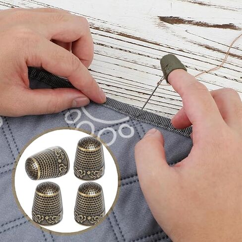 4Pcs Sewing Thimbles, Metal Thimbles for Hand Sewing Finger Protector, Quilting Craft Accessories for Knitting DIY Tools(Silvery) in Saudi Arabia