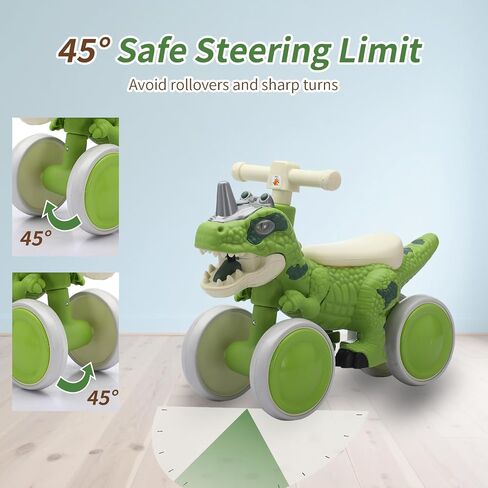 Dinosaur Balance Bike for 1-3 Year Olds, Toddler 4-Wheel No-Pedal Walker Scooter with Music & Mist Spray Effects, ASTM Certified First Birthday Gift for Boys & Girls in Saudi Arabia