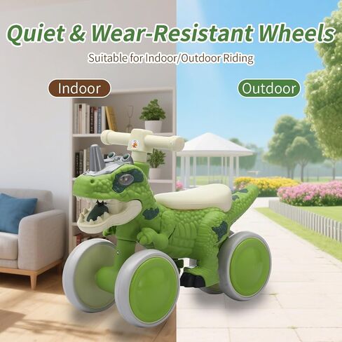 Dinosaur Balance Bike for 1-3 Year Olds, Toddler 4-Wheel No-Pedal Walker Scooter with Music & Mist Spray Effects, ASTM Certified First Birthday Gift for Boys & Girls in Saudi Arabia
