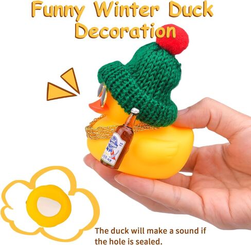 Car Dashboard Rubber Ducks Christmas Decorations, Cute Winter Rubber Ducky for Car Ornament with Knit Hat, Sunglasses, Necklace, 3in in Saudi Arabia