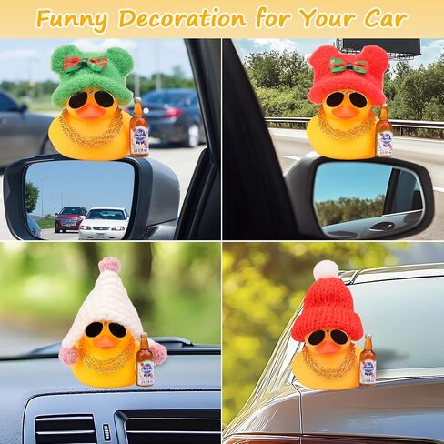 Car Dashboard Rubber Ducks Christmas Decorations, Cute Winter Rubber Ducky for Car Ornament with Knit Hat, Sunglasses, Necklace, 3in in Saudi Arabia